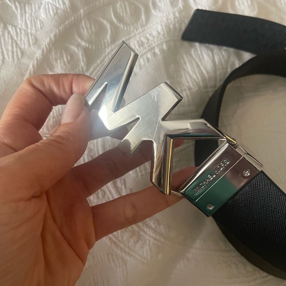 Michael Kors Silver Logo Buckle Reversible Belt
